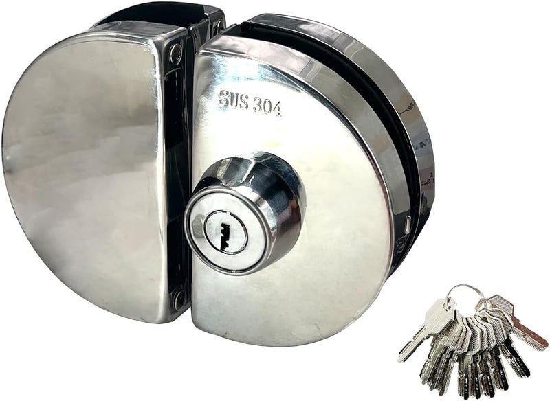 KS Hardware Stainless Steel 304 Grade Anti-Theft Security Double or Single Glass Door Lock with Keys Suitable for 10mm-12mm Glass Thickness - No Drill Holes Needed (Mirror Chrome) - Image 1